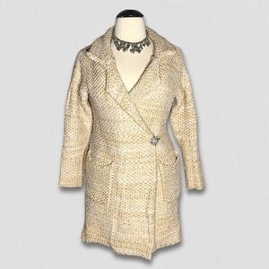 Vintage Y2K Forever 21 Long Coat Cable Knit Deep Pockets Cream/Yellow sz S